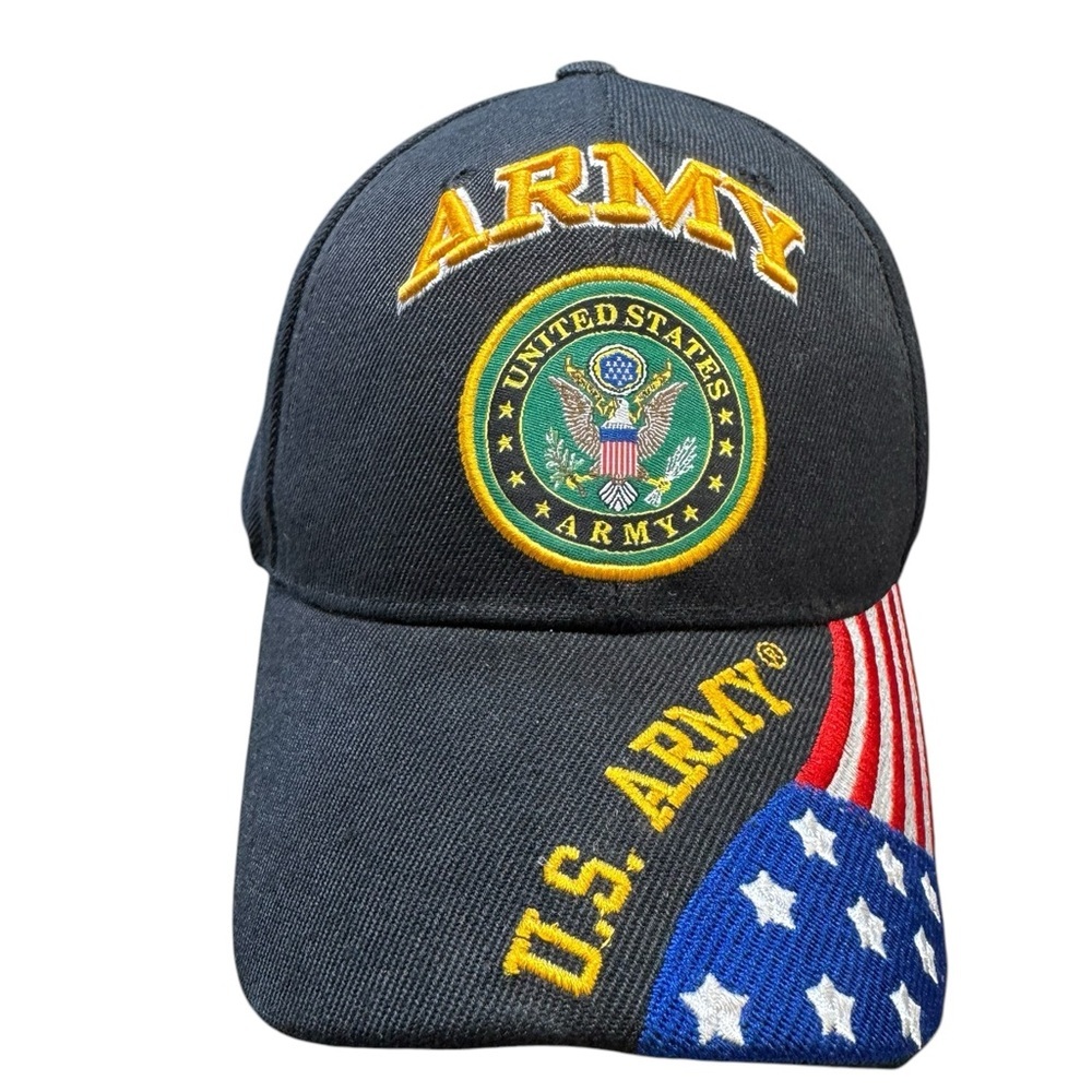 Official‎ U.S. Army Black Cap with logo patch and American Flag embroidered